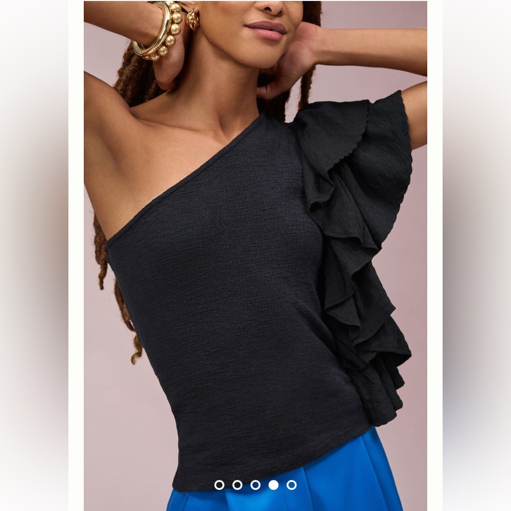 Anthropologie- NWT Ruffled One-Shoulder Top. Super stretchy- Small (can fit M)
